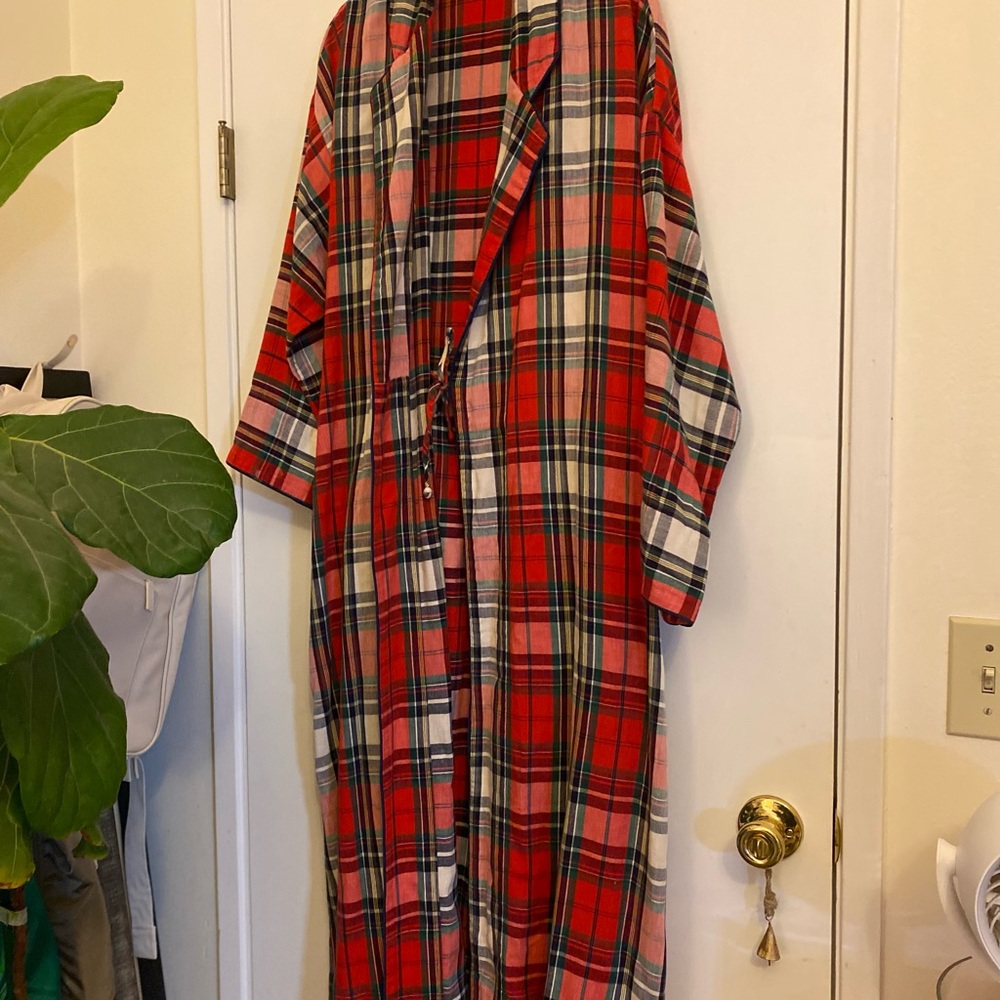 Garnet Hill Red Plaid Cotton Robe